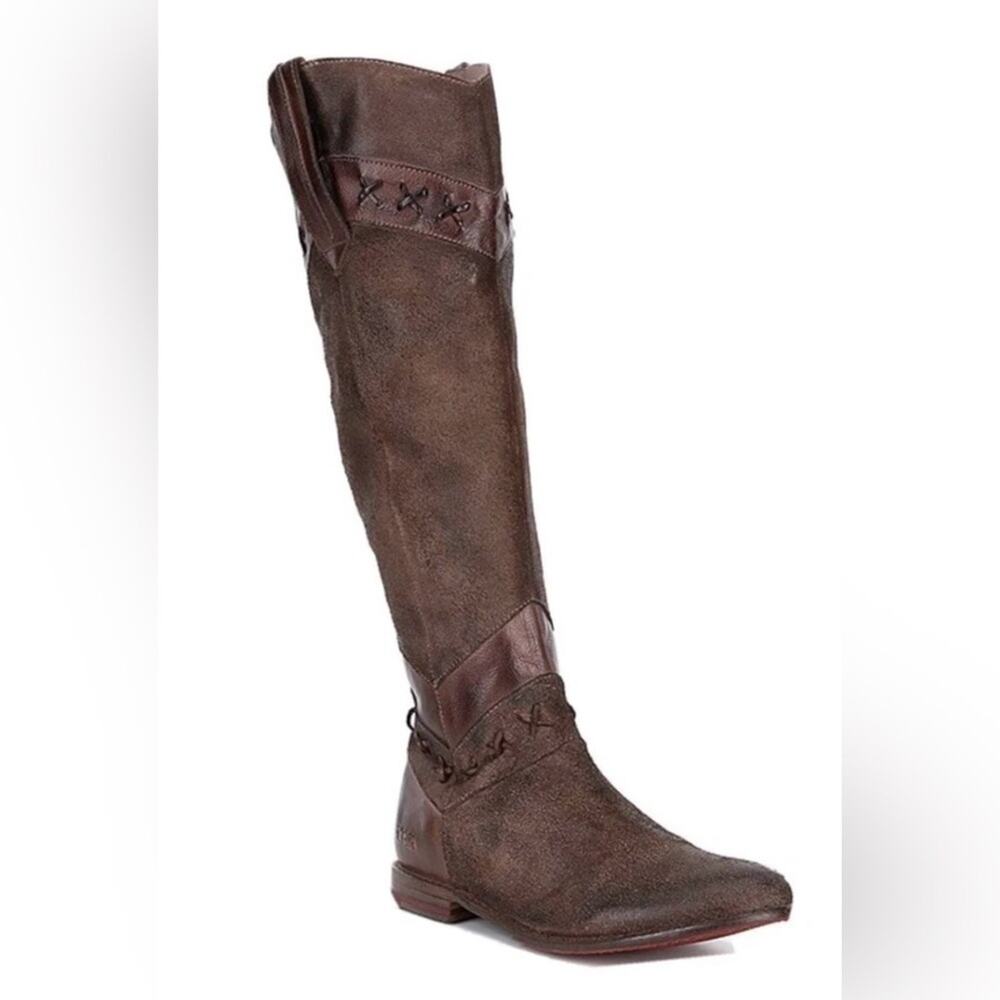 BED STU Leather Midge Cobbler Series DistressedKnee-High Boots, Cognac Brown, 10